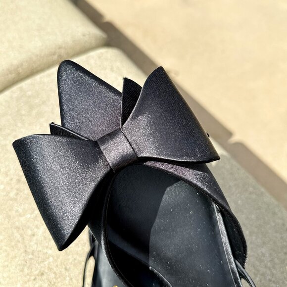 NEW🔥 Black Pointed Closed Toe OverSized Bow Slingback Ballet Flat Mules Slip-On - Picture 5 of 5